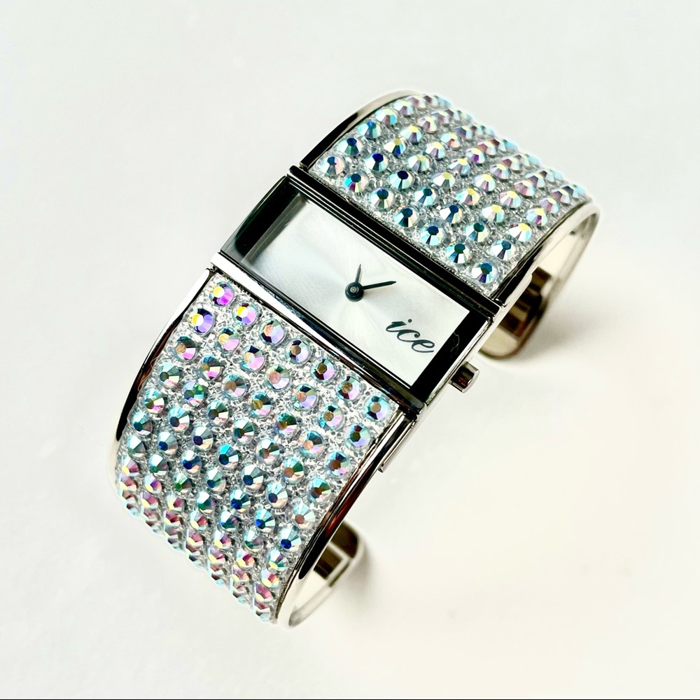 Pavé Crystal Ice Bangle Watch - Aurora Borealis